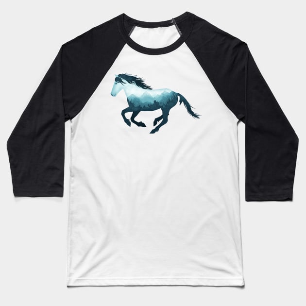 Dramabite Wild Horse Mustang Equine Double Exposure Wildlife Animal Baseball T-Shirt by dramabite